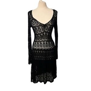 Viola Dress Size Small Crochet Black Cashmere Blend V-Neck Long Sleeves